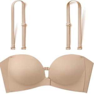 No-Slip Front Closure Push-Up Strapless Bra, 7 Ways to Wear, Seamless Full Support Tube Bra for Summer Dresses & Off-Shoulder Tops