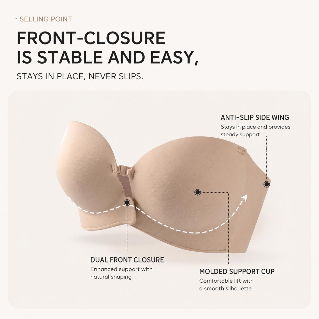 No-Slip Front Closure Push-Up Strapless Bra, 7 Ways to Wear, Seamless Full Support Tube Bra for Summer Dresses & Off-Shoulder Tops - image 2