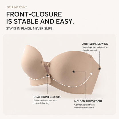 No-Slip Front Closure Push-Up Strapless Bra, 7 Ways to Wear, Seamless Full Support Tube Bra for Summer Dresses & Off-Shoulder Tops - image 2