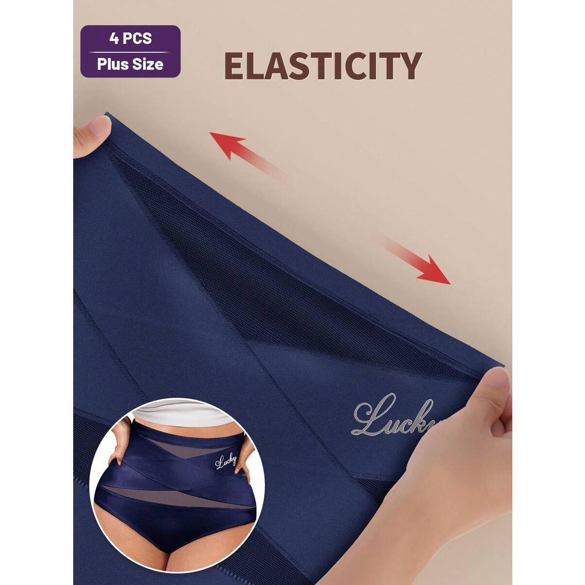 4pcs/Pack Plus Size Women's Soft Mesh Patchwork Crisscross Trim Bikini Panties Womenswear Fabric,Runs Small, Size Up Recommended - image 3