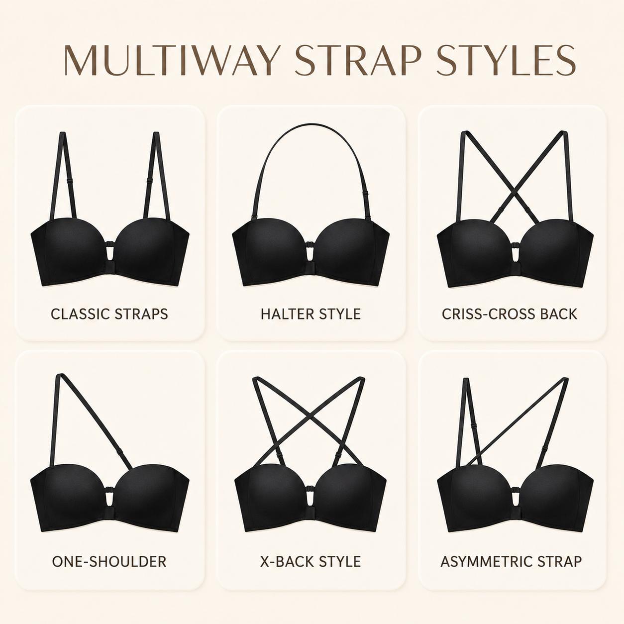 No-Slip Front Closure Push-Up Strapless Bra, 7 Ways to Wear, Seamless Full Support Tube Bra for Summer Dresses & Off-Shoulder Tops - image 5