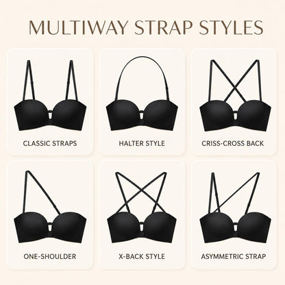 No-Slip Front Closure Push-Up Strapless Bra, 7 Ways to Wear, Seamless Full Support Tube Bra for Summer Dresses & Off-Shoulder Tops - image 5