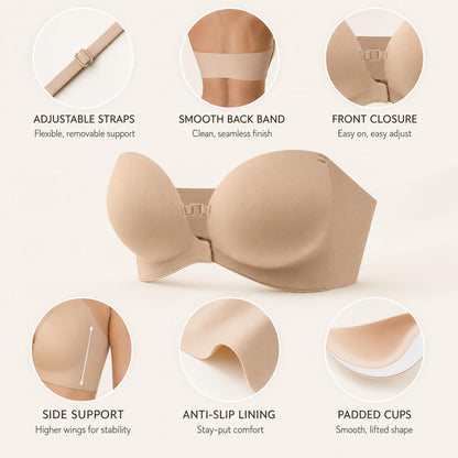 No-Slip Front Closure Push-Up Strapless Bra, 7 Ways to Wear, Seamless Full Support Tube Bra for Summer Dresses & Off-Shoulder Tops - image 6