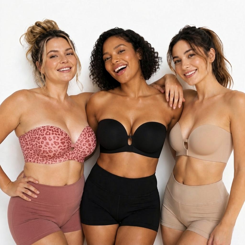 No-Slip Front Closure Push-Up Strapless Bra, 7 Ways to Wear, Seamless Full Support Tube Bra for Summer Dresses & Off-Shoulder Tops - image 1