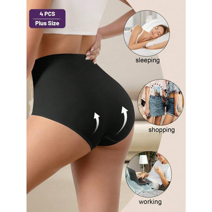 4pcs/Pack Plus Size Women's Soft Mesh Patchwork Crisscross Trim Bikini Panties Womenswear Fabric,Runs Small, Size Up Recommended - image 2