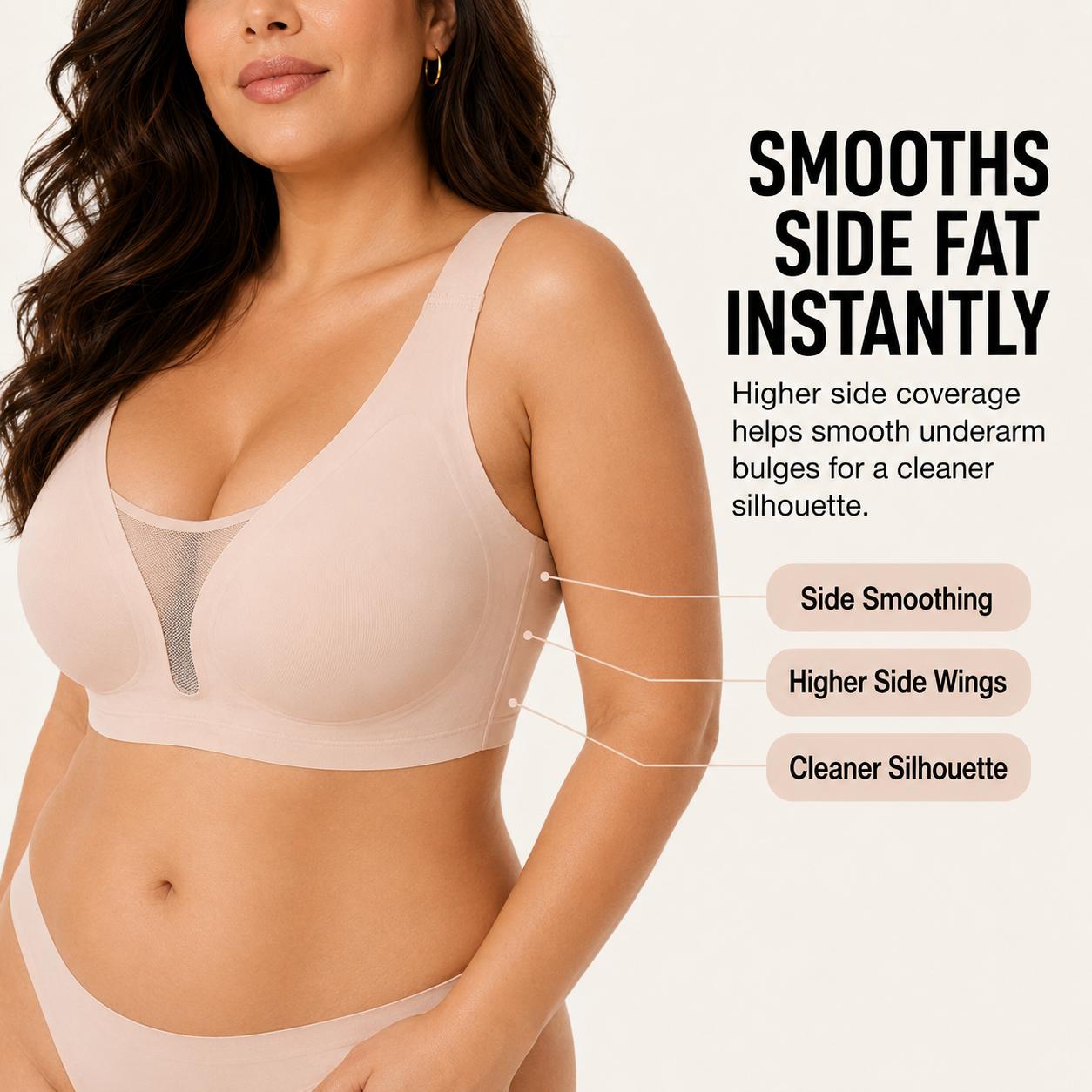 Seamless Push Up Jelly Bra – Wireless Full Coverage Bra for Women with Side & Back Smoothing