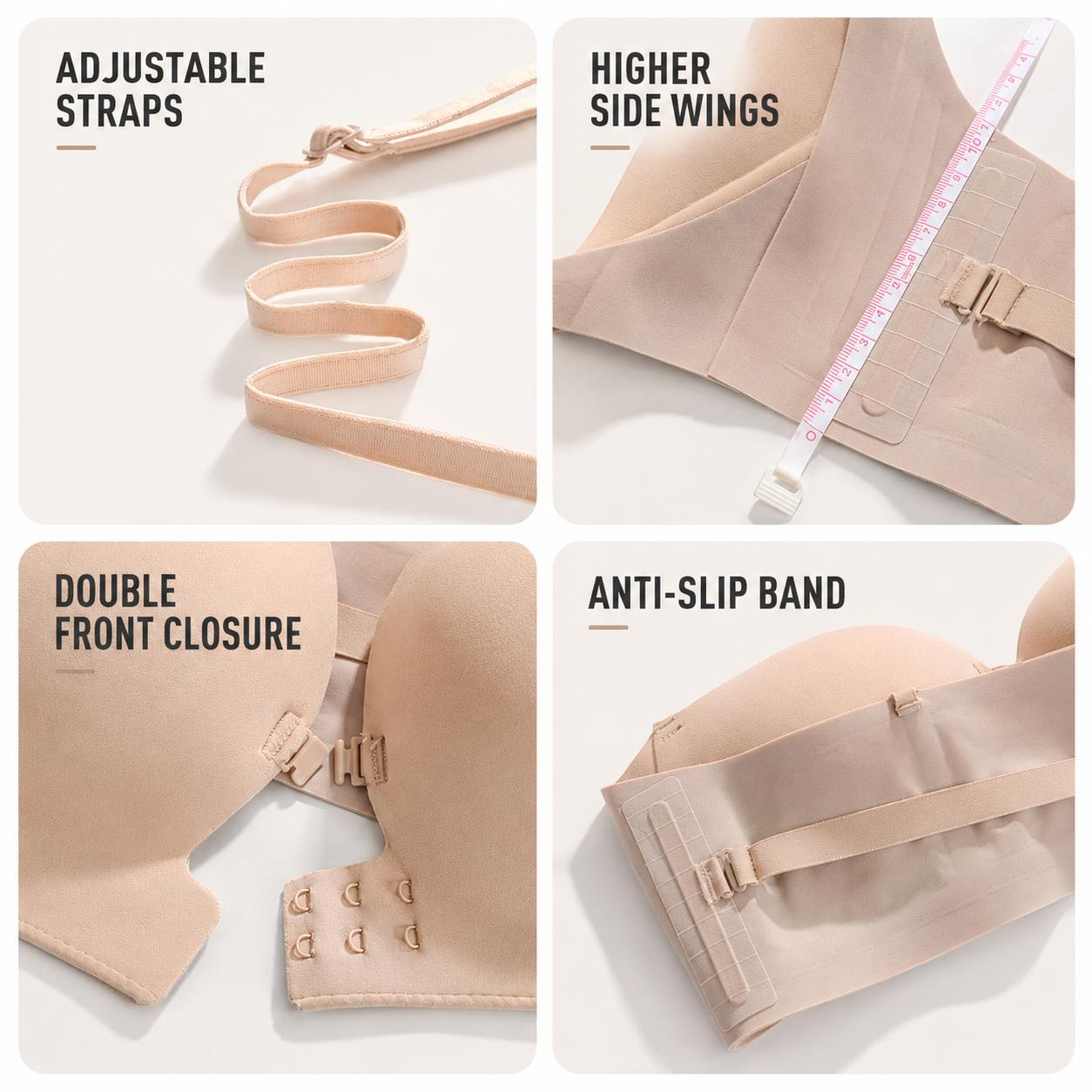 No-Slip Front Closure Push-Up Strapless Bra, 7 Ways to Wear, Seamless Full Support Tube Bra for Summer Dresses & Off-Shoulder Tops - image 3